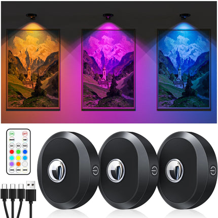 3-Pack Rechargeable Puck Lights with Remote & Timer