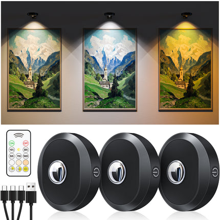 3-Pack Rechargeable Puck Lights with Remote & Timer