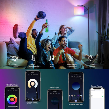 Dimmable RGB Tall Lamp with Remote & Hanging Shade