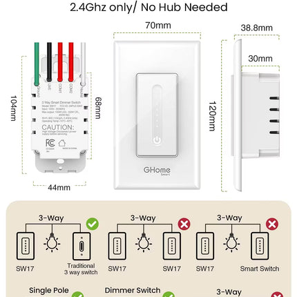 GHome WiFi Alexa & Google Home 3 Way Switch SW17