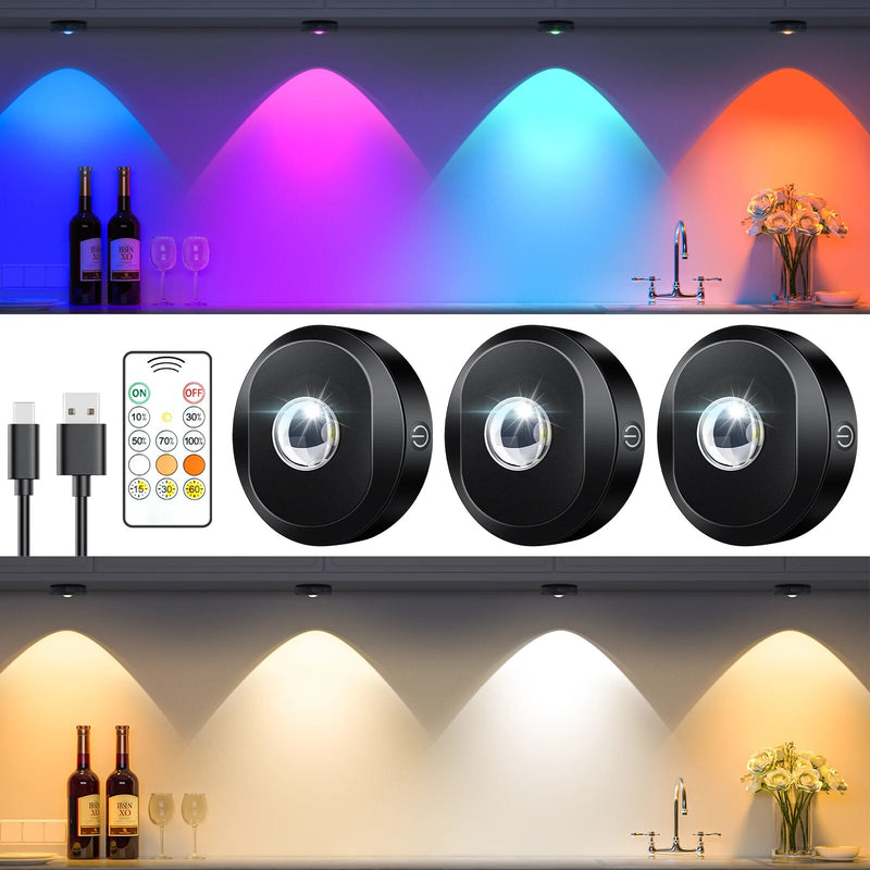 3-Pack Rechargeable Puck Lights with Remote & Timer