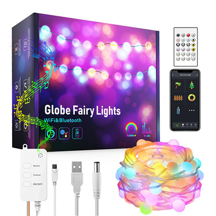 Smart RGB Globe String Lights: Outdoor WiFi & Bluetooth Control